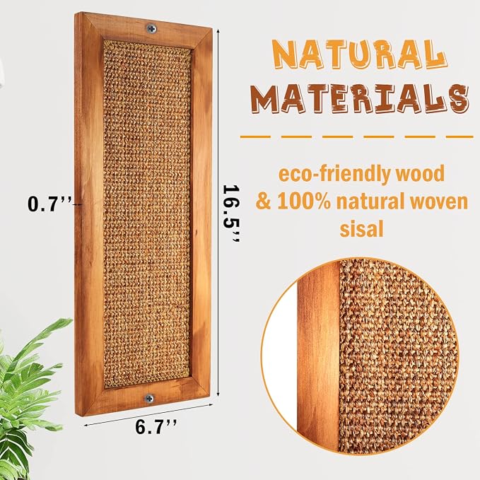 Cat Scratching Post - 2 PCS, Wooden Sisal Cats Wall Scratcher, Floor or Wall Mounted Vertical Cat Scratch Pad for Indoor Cats Adults or Kittens, Cat Wall Furniture Protector - Image 3