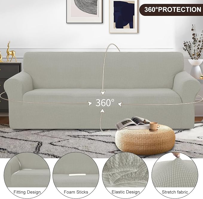 U-NICE HOME Oversized Stretch Couch Cover Slipcover, Taupe | 3 Cushion Sofa, 1-Piece Sofa cover, Washable, Pet friendly, Furniture protector, Polyester Spandex Jacquard fabric - Image 3