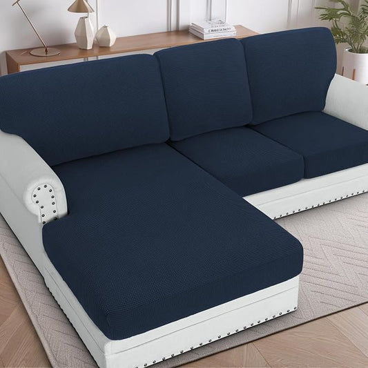 H.VERSAILTEX Sectional Couch Covers 3 Pieces Sofa Seat Cushion Covers L Shape Separate Cushion Couch Chaise Cover for Both Left/Right Sectional Couch (Seat Only: 1 Chaise + 2 Sofa, Navy) by HVERSAILTEX
