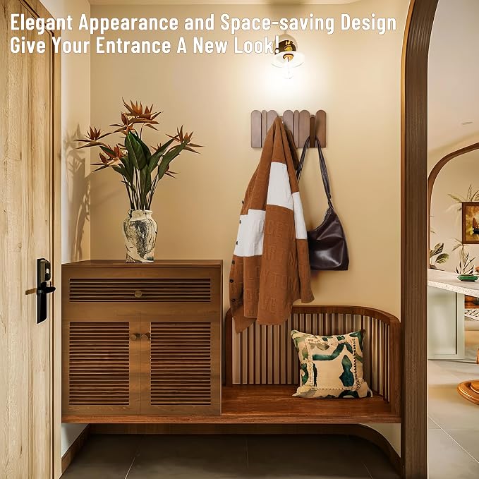 Wall Coat Rack for Entryway: Folding Wood 4 Hooks for Small Space | Modern Heavy Duty Wall Mounted for Mid Century Home Decor Bathroom Hallway Bedroom for Hanging Towel Jacket Backpack Bag - Image 5