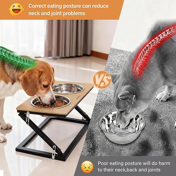 Elevated Dog Bowl, Adjustable Height and Tilt Angle Dog Bowl Stand | Precisely Adjust Height And Tilt Angle, Easy To Clean, Equipped With 2 Stainless Steel Food Bowls, Sturdy And Durable. - Image 3