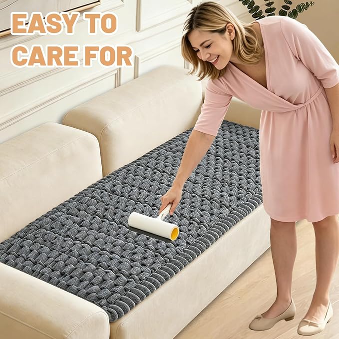 Couch Cover for Dogs Washable,Non Slip Fuzzy Durable Pet Friendly Cozy | Soft Slipcovers for 3 Cushion Sofa Cover,Plush Thick Protector Fits Mat Bed Leather & Fabric Couches (Grey 27.6"x82.7") - Image 3
