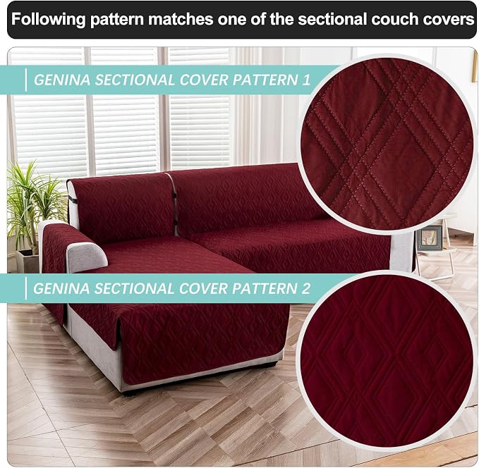 Genina Waterproof L Chaise Sectional Cover for Kids Pets (Wine Red, Small) | Reversible Design,Anti-Slip Fit,Blocks Pet Hair and Scratches,Stain-Resistant & Easy Install,Machine Washable - Image 7