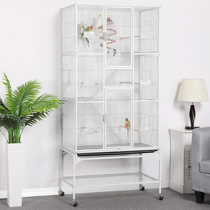 Yaheetech 69'' Extra Large Bird Cage Metal Parrot Cage w/Detachable Stand for Mid-Sized Parrots Cockatiels Conures Parakeets Lovebirds Budgie Finch, White - Image 3