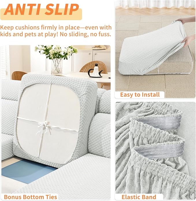 YEMYHOM Couch Cushion Covers for Sofa, Stretch Sectional Back Cushion Covers Washable Thick Furniture Protector Sofa Slipcovers for Pets (1PC Back Couch Cover, White) - Image 5