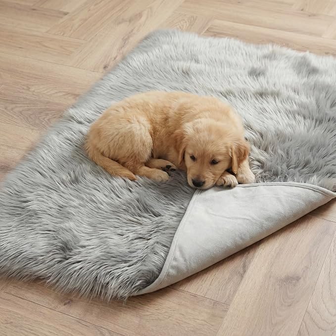 IHAPPYDOG Faux Fur Dog Blanket, Waterproof Couch Cover, Grey 40"x30" | Plush Sheepskin Style Pet Throw for Sofa, Bed, and Car, Washable Furniture Cover that Protects From Fur and Spills - Image 6