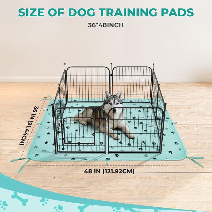Fostanfly Washable Pee Pads for Dogs, Leak-Proof, 36"x48"-2 Pack, Green | Ultra-Absorbent, Waterproof, Non-Slip, Large Reusable Pee Pads for Puppy Potty Training, Crate and Playpen with 8 Tie Straps - Image 2