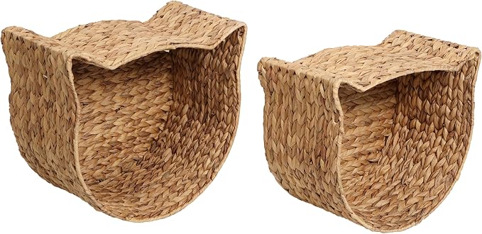BSK4001A-2SET Feliz Cat-Shaped Hand Woven Water Hyacinth Nesting Pet Toy Organizer Baskets, Cay Storage Box for Living Room, Natural (Set of 2) - Image 6