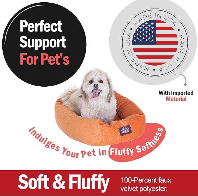 Majestic Pet 24 Inch Micro Velvet Calming Dog Bed Washable – Cozy Soft Round Dog Bed with Spine for Head Support - Fluffy Donut Puppy Mat 24x19x7 (inch) Small – Orange - Image 2