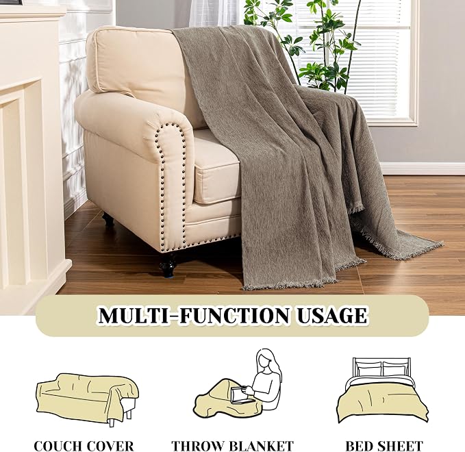 MEETSKY Small Couch Cover Oversized Armchair Sofa Cover Washable for Dogs Sofa Single Recliner, Chenille Sofa Throw Slipcover for Pets Sofa Cover Thick, 71" x 91", Sand - Image 7