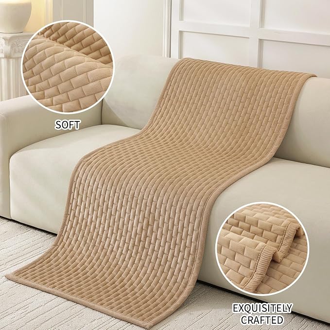 Warmstar Waterproof Couch Cover for Dogs Washable,Brick Pattern Short Plush Pet Couch Covers for Sofa,Soft Sofa Cover Non-Slip for 3 Cushion Couch Sofa Pet Friendly (Khaki, 27.6" x 59") - Image 5