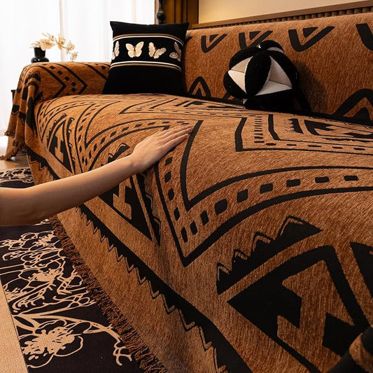 ROOMLIFE Dark Brown Couch Cover 3 Cushion Sofa, Washable Non Slip Furniture Sofa Protector Cover, Soft Chenille Sofa Slipcovers Sectional L Shape Dogs Couch Cover Throw Blanket with Tassels71''X150'' by ROOMLIFE