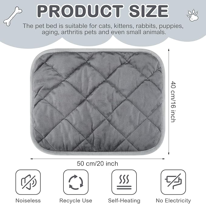 8 Pack Self Heating Cat Mat Self Warming Cat Bed Extra Warm Thermal Pet Bed Mat Reflects Body Heat Washable Dog Crate Pad for Indoor Outdoor Pets (Gray,16 x 20 Inch) - Image 2