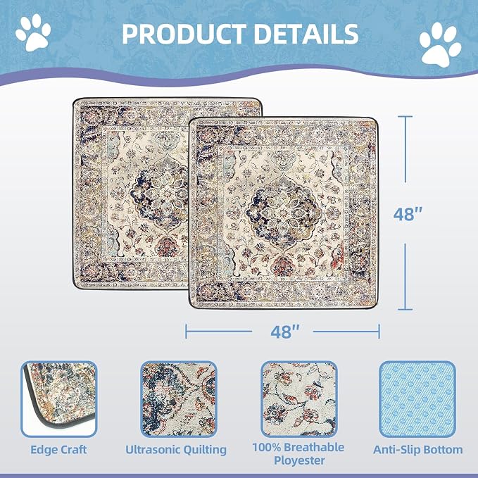 SCLOSE Washable Pee Pads for Dogs Large 2 Pack, 48" x 48" Reusable Puppy Pads Waterproof Dog Rugs, Super Absorbent, Leakproof, Dog Crate Pad, Playpen Mat, Whelping Pads, Vintage Medallion - Image 6
