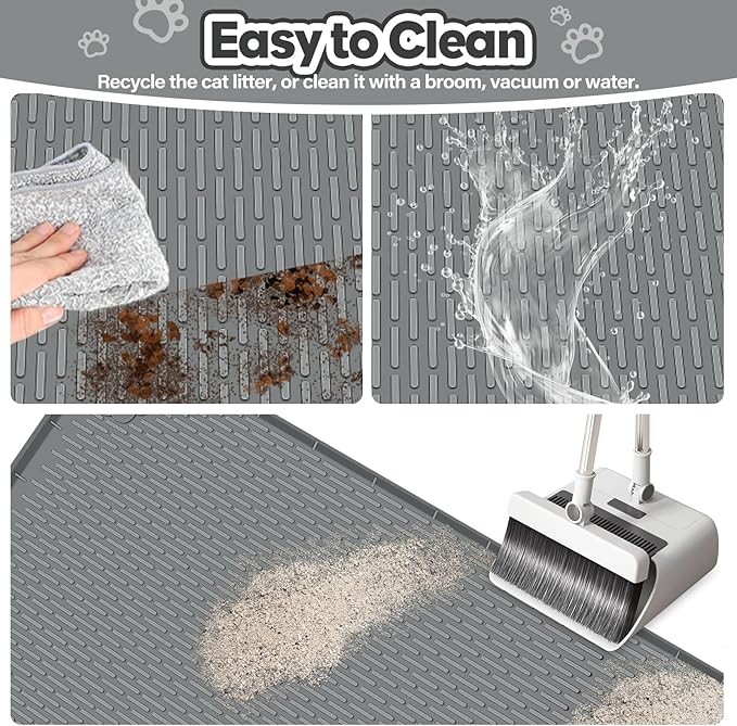 Silicone Cat Litter Mat for Litter Box 34”x22” Large Cat Mat, Dark Grey | Waterproof, Non-Slip, Leak-Proof Rug Mat with Lip, Easy to Clean, Extra Large Litter Catcher Mat for Floor - Image 5