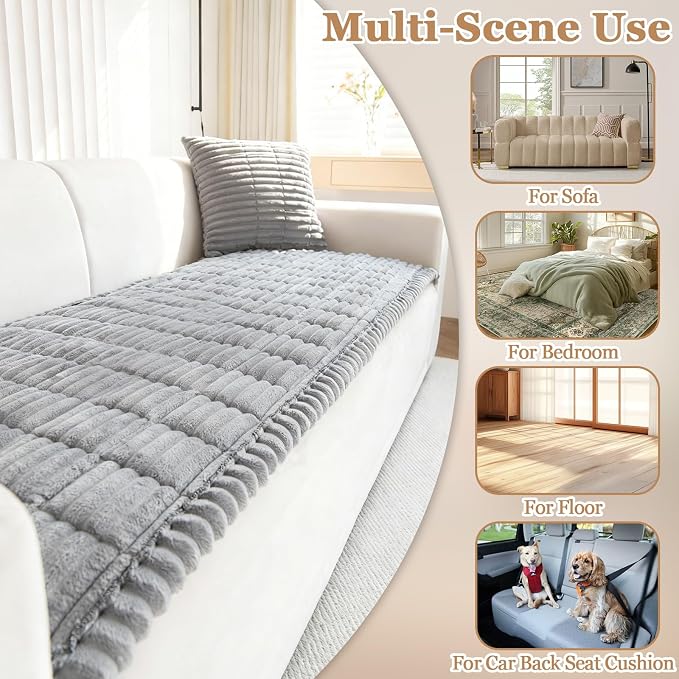 Couch Cover for Dogs, Non Slip Washable Sofa Protector Pet Friendly | Light Gray Fuzzy For 3 Cushion Couch, Protector for All Sofas (27.6" x 70.9") - Image 5