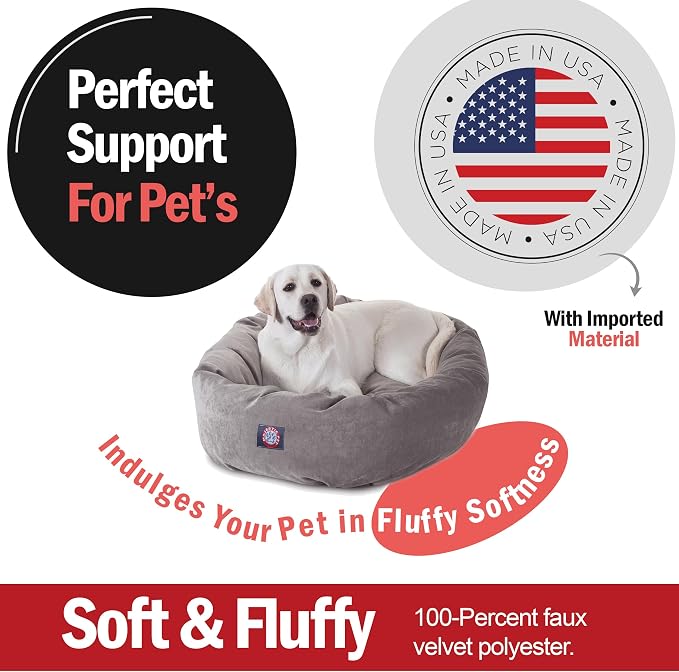 Majestic Pet 40 Inch Micro Velvet Calming Dog Bed Washable – Cozy Soft Round Dog Bed with Spine for Head Support - Fluffy Donut Puppy Mat 40x29x9 (inch) Large - Vintage (2025) - Image 2