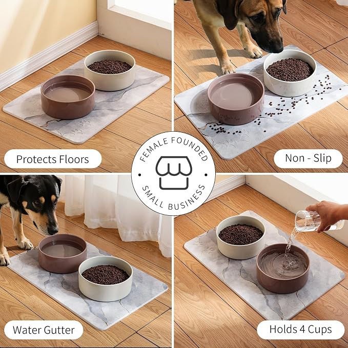 Diatomite Stone Pet Feeding Mat for Dog Cat Super Absorbent Diatomite Quick Drying Stone Dog Food Mat, Dog Mats for Food and Water with Non-Slip Station, Fast Dry Pet Mats, Marble Cyan - Image 6