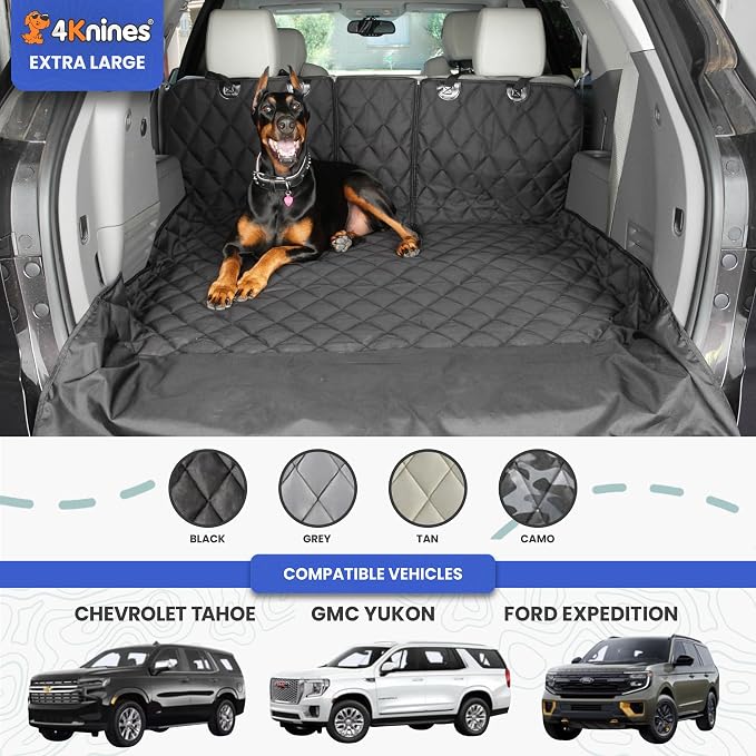 4Knines Split Cargo Liner for SUV – for Dogs & Pets, Heavy-Duty, Waterproof Trunk Mat & Cargo Cover – Fits 60/40 Split Bench & Armrest Pass-Through – Machine Washable, Non-Slip (Extra Large, Black) - Image 2