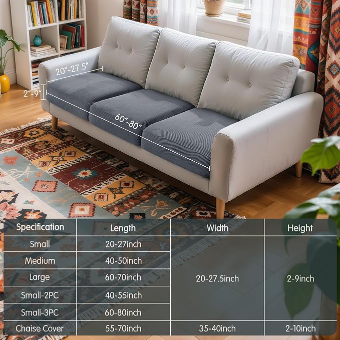 Hokway Stretch Couch Cushion Covers, 3 Piece Individual Sofa Cushion Slipcovers，Jacquard Sofa Seat Slipcover Set, Non-Slip Protector for Cushion (Grey,Small-3PC) - Image 3