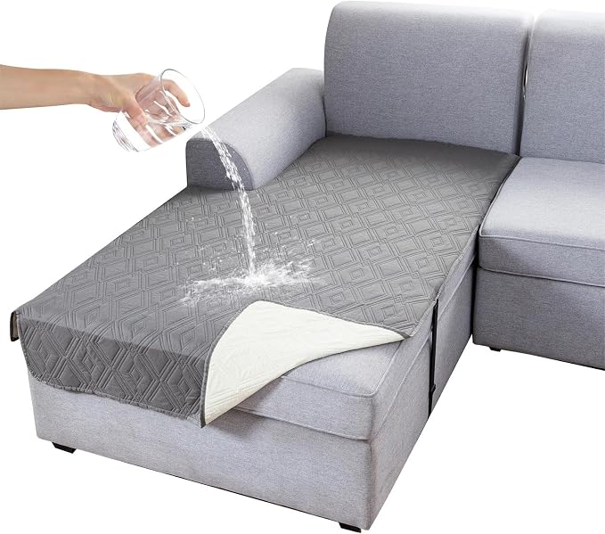 Genina 100% Waterproof Sectional Couch Covers for L Shaped Chaise Lounge Left, Anti-Slip Sectional Cover Furniture Protector Couch Cover for Dogs Pets, 1 Piece (Light Gray, Left Chaise Cover) by Genina