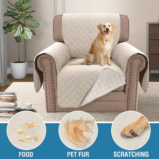 H.VERSAILTEX Chair Sofa Slipcover Sofa Cover 100% Waterproof Couch Cover Furniture Protector Cover with Elastic Straps for Pets Kids Children Dog Cat(Chair, Coconut Milk) - Image 3