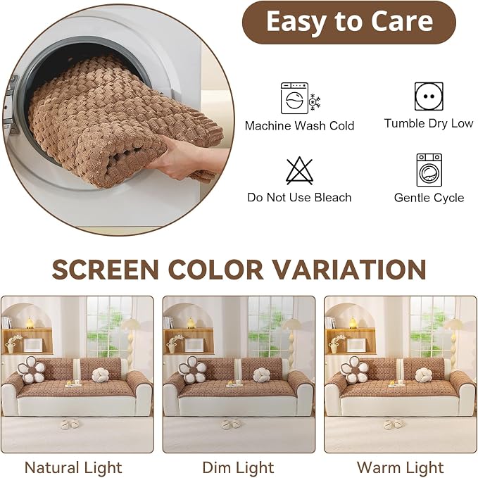 OstepDecor Couch Cover for Dogs, Washable Non Slip Sofa Cover for Pets, Soft Couch Covers for Sofa, Loveseat and Sectional, Furniture Protector Against Pet Hair & Scratches (27.6" x 86.6", Brown) - Image 9