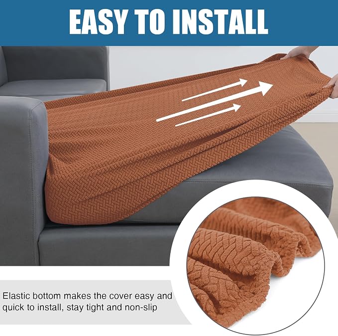 Smiry Waterproof Couch Cushion Covers, L Shape Sectional Couch Covers | Stretch Jacquard Chaise Lounge Sofa Slipcover, Washable Elastic Furniture Protector for Pets, Chaise, Rust - Image 4