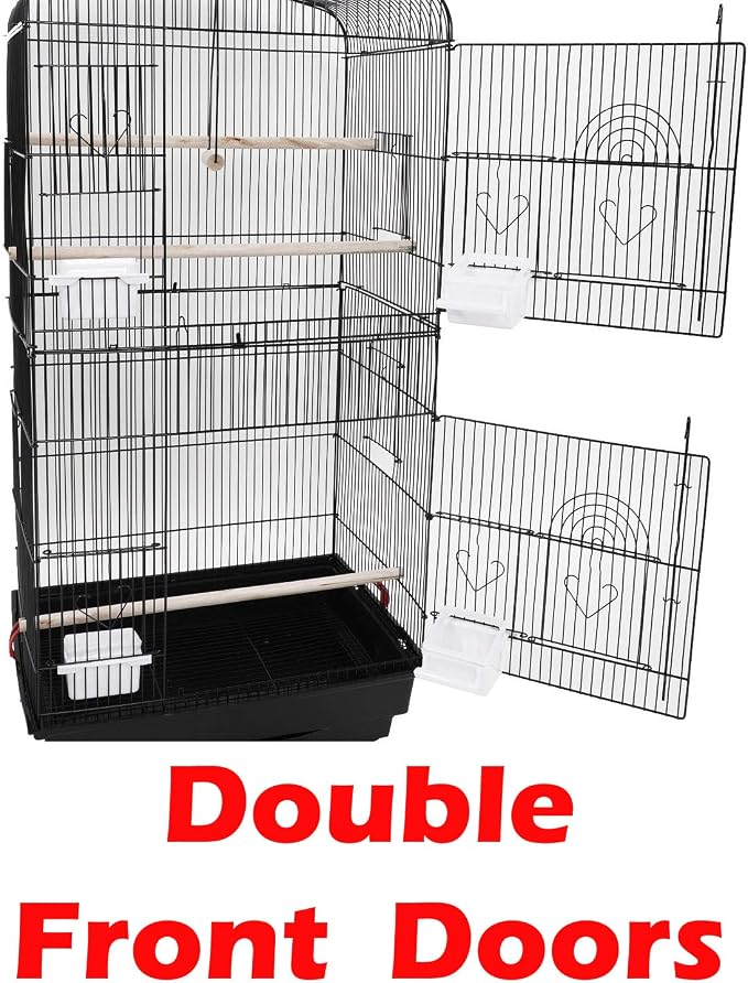 37-inch Portable Hanging Medium Flight Bird Cage for Cockatiel Sun Quaker Parakeet Green Cheek Conure Parrotlet Finch Canary Budgie Lovebird Small Parrot Travel Bird Cage (Black, Without Toy) - Image 3