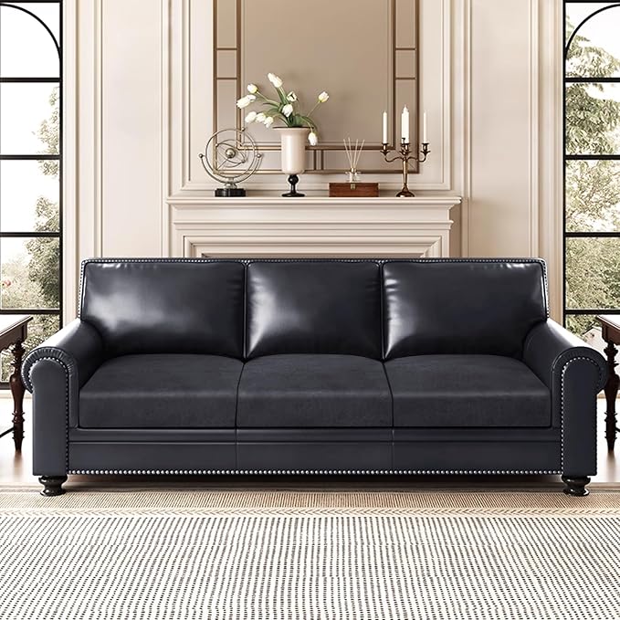 ANARACHON Leather Look Couch Cushion Covers Sofa Seat Slipcovers Sets Couches Furniture Protector for Sectional Armchair Loveseat Pets Kids Stretch Spandex Fabric (3 Cushion XL Sofa, Dark Grey) - Image 2