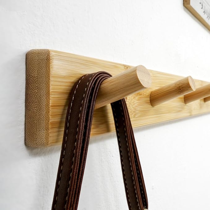 WEBI Coat Rack Wall Mounted, 10 Hooks, 38" Long Coat Hanger Wall Mount, Peg Rail Hat Hooks for Hanging Caps, Jackets, Clothes, Natural, 2 Packs - Image 5