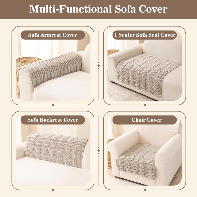 MYSKY HOME Couch Cover for Dogs, Plush Soft Sofa Cover Washable, Chair Cover for Dogs, Couch Arm Cover Pet Friendly, Waterproof Non-Slip Sofa Slipcover Furniture Protector, Khaki, 35" x 35" - Image 3