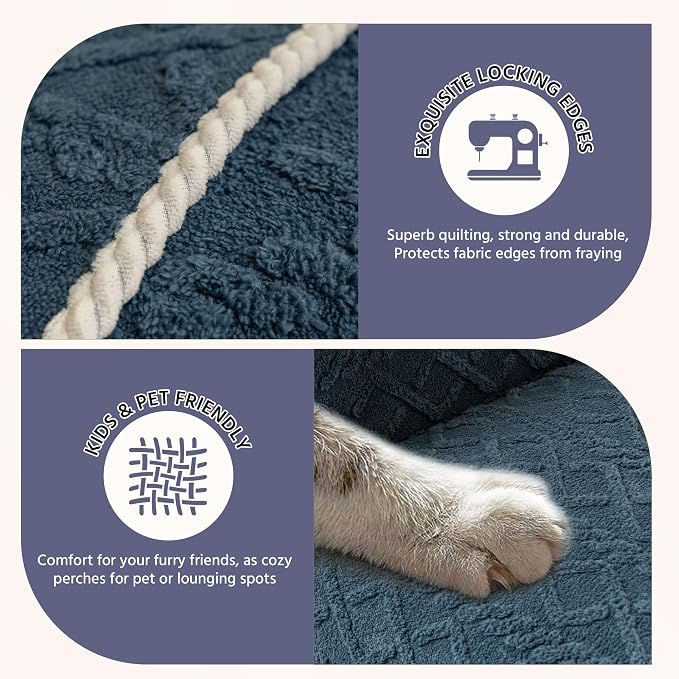OTOB Couch Cover for Dogs All Season, Non Slip Washable Geometric Jacquard Soft Plush Pet Couch Covers, Cozy Sectional Dog Cat Furniture Protector Sofa Slipcovers, 1 Piece (Hazy Blue, 35.4"x94.5") - Image 4