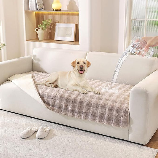 Waterproof Dog Bed Cover Non Slip Couch Covers for Dogs Washable Soft Faux Fur Sofa Cover Couch Covers for 2 Cushion Couch Sofa Pet Friendly (Khaki) by Hittun