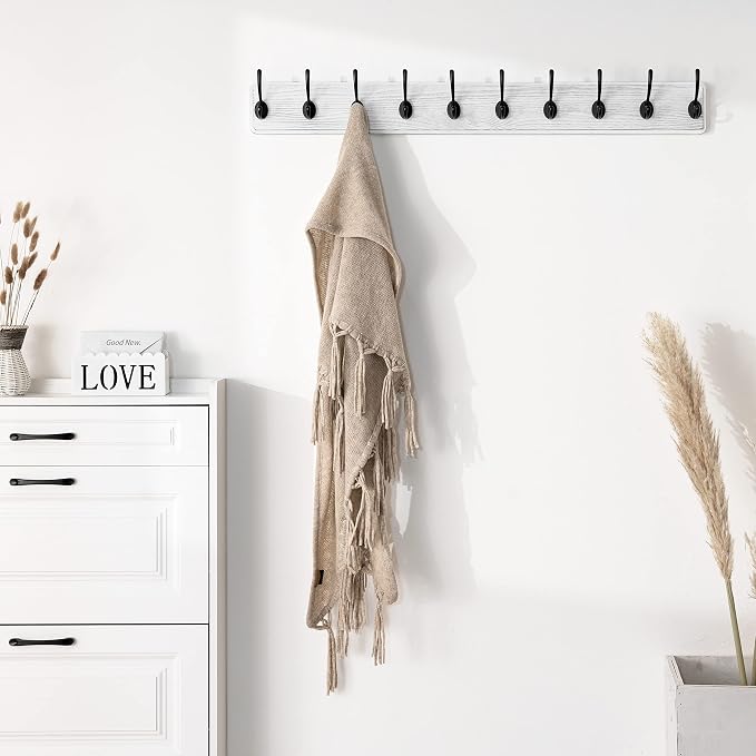 SKOLOO Farmhouse Style Large Wall Mounted Coat Rack-38.6'' Long, Pine Solid Wood Coat Hook Hanger - 10 Hooks for Hanging Clothes Robes Towels Coats - Image 2