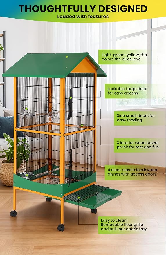 Garvee Bird Cage, 66''H Extra Large Bird Cage,Easy to Clean | w/ Removeble Tray, Waterproof Roof, Lockable Caster, Indoor& Outdoor Use for Conure,Macaw,Budgie,Cockatiel,Parakeet - Image 4