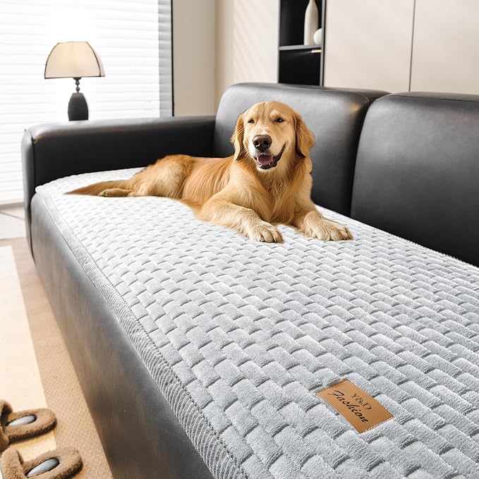 Couch Covers for Dogs Washable, Velvet Dog Couch Cover Protector, Fuzzy Plush Pet Sofa Cover for 3 Cushion Couch, Sofa Covers for Pets(1PC,Light Grey,27.6"x82.7",3 Seater Sofa Pad Cover) by PJLZJFBY