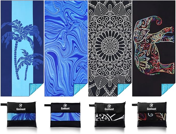 Microfiber Beach Towel Oversized 71x32 Multiple with Bag 4 Pack Bulk | Thin Lightweight Sand Free Absorbent Quick Dry Large for Travel Pool Swim Bath Cruise Sports Camping Essentials Adults Gifts by Gomust