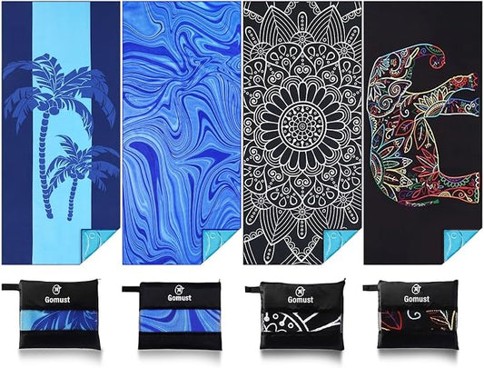 Microfiber Beach Towel Oversized 71x32 Multiple with Bag 4 Pack Bulk | Thin Lightweight Sand Free Absorbent Quick Dry Large for Travel Pool Swim Bath Cruise Sports Camping Essentials Adults Gifts by Gomust