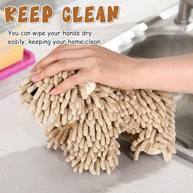 Tegeme 2 Pcs Chenille Dog Hand Towel Fuzzy Towel Absorbent Microfiber Soft for Bathroom Kitchen Washstand (Grey Brown,Standing Dog) - Image 6