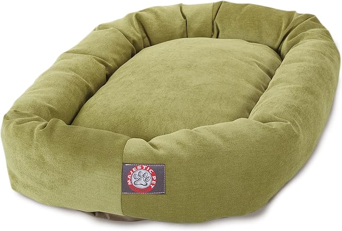 Majestic Pet 32 Inch Micro Velvet Calming Dog Bed Washable – Cozy Soft Round Dog Bed with Spine for Head Support - Fluffy Donut Puppy Mat 32x23x7 (inch) Medium – Apple - Image 2