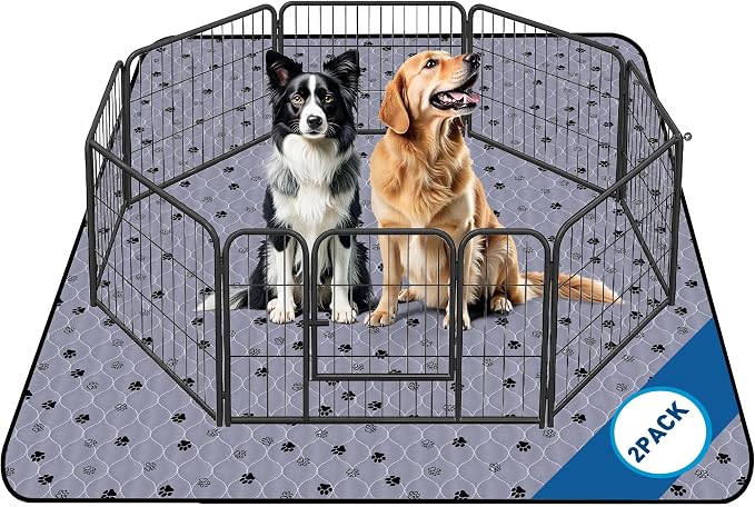 Fostanfly Washable Pee Pads for Dogs, Ultra-Absorbent, 63"x63"-2 Pack, Gray | Large Reusable Potty Training Pads, Leak-Proof, Non-Slip, Large Puppy Pads for Potty Training, Whelping, Crate and Playpen by HOME