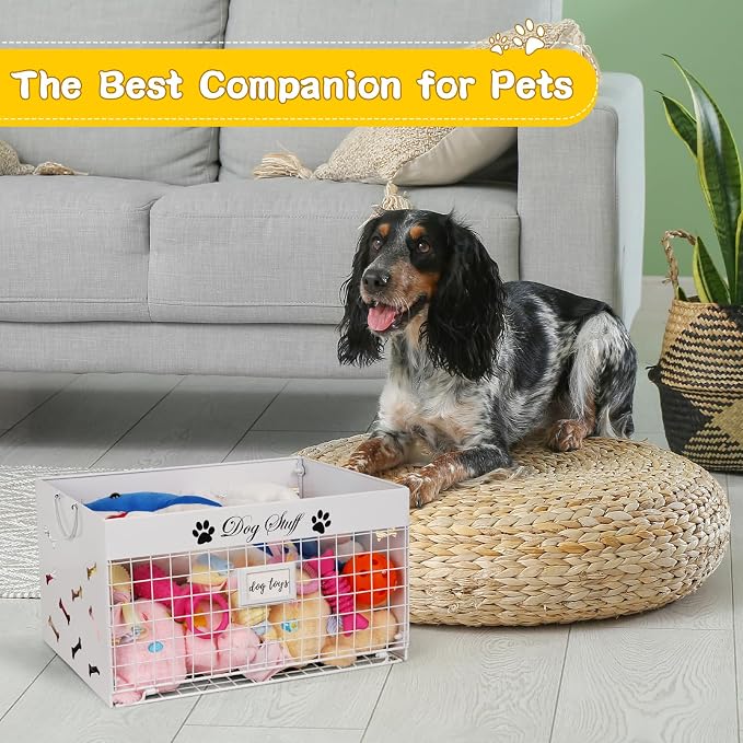 Bfttlity Dog Toy Basket Large Metal Toy Box Storage for Dogs Toys, White | Dog Toy Bin with Handles for Living Room Storage Dogs Chew Pets Toys, Blankets, Clothes, Food - Image 6