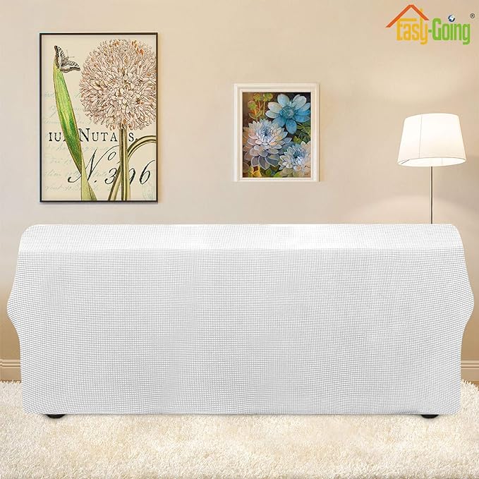 Easy-Going Stretch Couch Covers for Sofa Washable Large Snow White | 1-Piece Sofa Covers for 3 Cushion Couch Furniture Protector Couch Slipcover Soft with Bottom for Kids Pets - Image 4