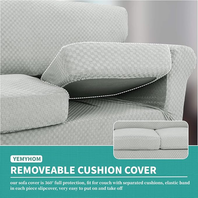 YEMYHOM Latest Checkered 3 Pieces Couch Covers for 2 Cushion Couch High Stretch Thickened Love Seat Sofa Cover for Dogs Pets Anti Slip Elastic Loveseat Slipcover Protector (Ivory), 55"-69"(2 CUSHIONS) - Image 4