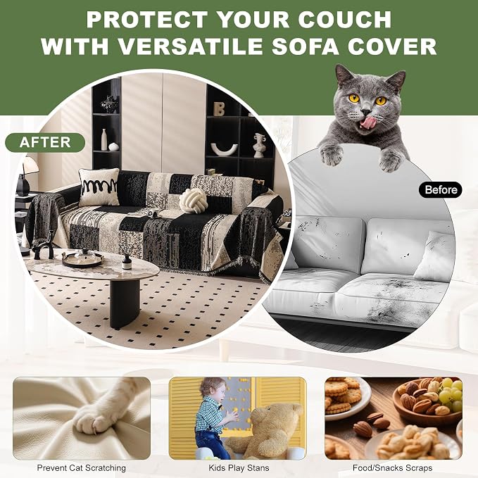ROOMLIFE Boho Couch Covers for Sofa Washable for 3 Cushion Couch Chenille | Furniture Protector Sofa Couch Cover for Dogs, Soft Breathable Sofa Slipcover, Couch Throw Blankets with Tassels 71''X134'' - Image 7