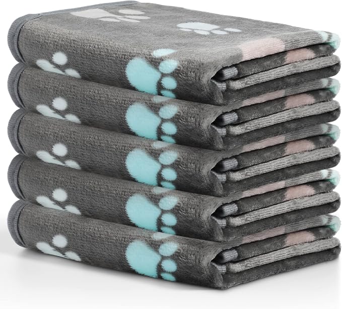 Tegeme 12 Pcs Pet Blankets 23 x 16 Inch Soft Fluffy Fleece Dog Cat Warm Paw Print Pattern Blankets Flannel Throw for Pets Dog Puppy Cat(Dark Gray) - Image 5