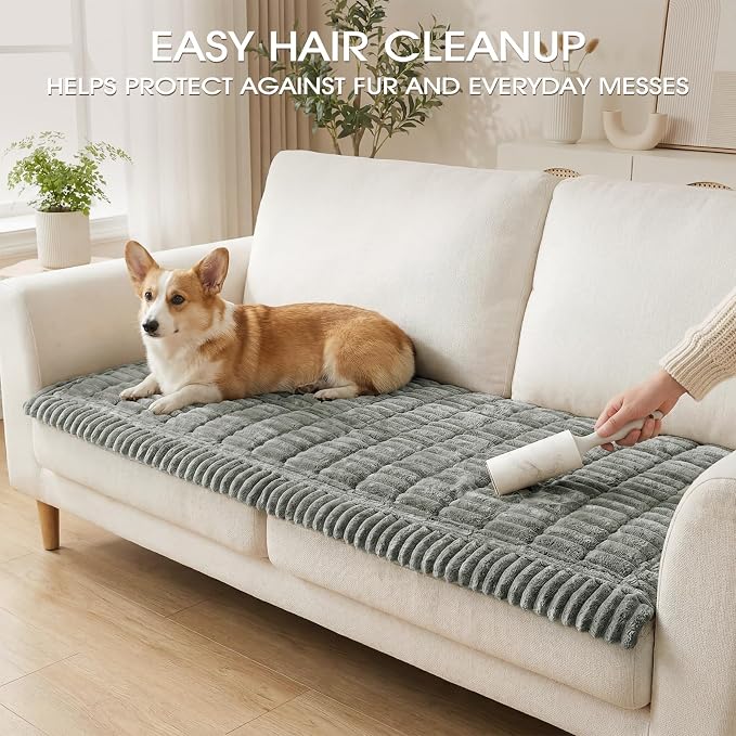 Non-Slip Washable Couch Cover for Dogs, Soft Thick Ribbed Flannel | 27.6"x70.9", Light Gray, 0.8" Thick, Rubber Dot Backing, Pet-Friendly Protector for Sofa, Floor, Window Seat, Car or Camping - Image 5