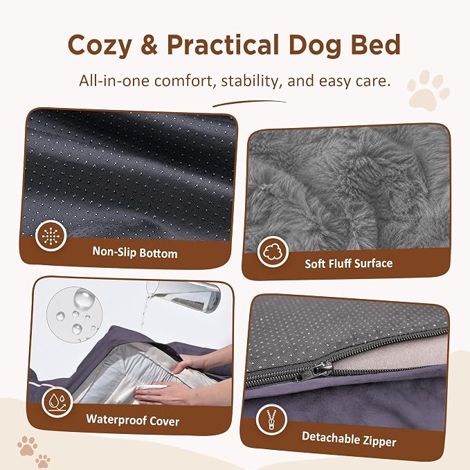 Comfort Expression Orthopedic Dog Bed for Extra Large Dogs with Bolster | Waterproof Dog Couch Bed with Washable Cover & Non-Slip Bottom, Supportive Egg Crate Foam Big Dog Bed, 53x42Inch - Image 4
