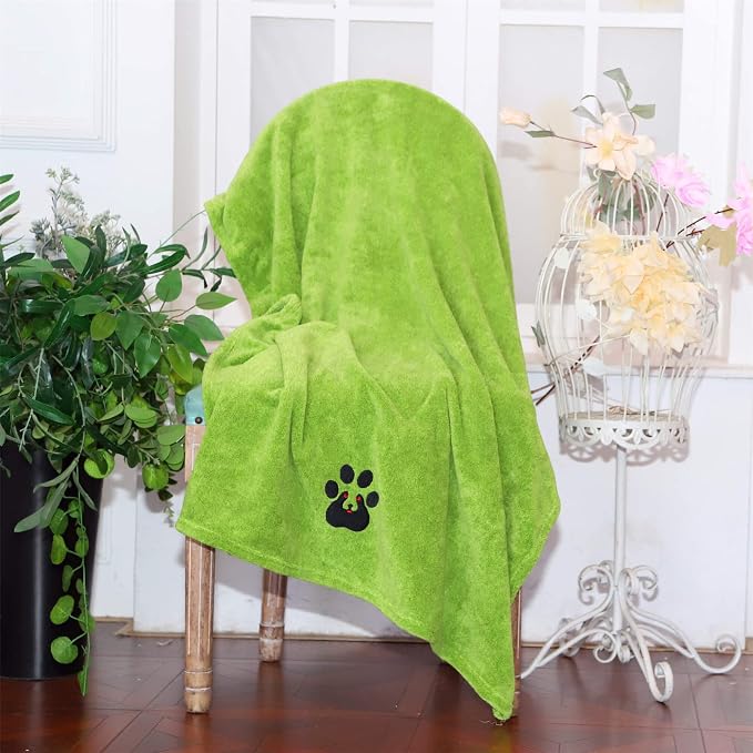 Dogvingpk Extra Large Dog Towel Super Absorbent Soft Quick Drying Microfiber Pet Bath Towels for Large & Medium Dogs (XL-55" * 36", Green) - Image 5